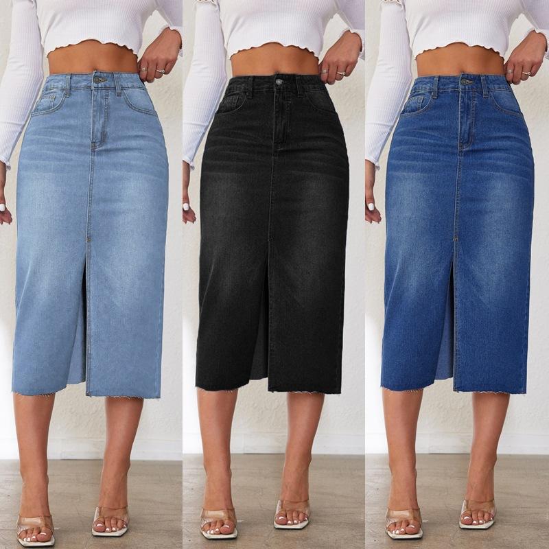 Jupes |  La jupe maxi denim à fente Jupes Femme