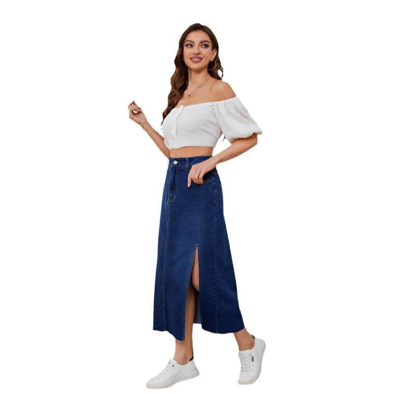 Jupes |  La jupe maxi denim à fente Jupes Femme