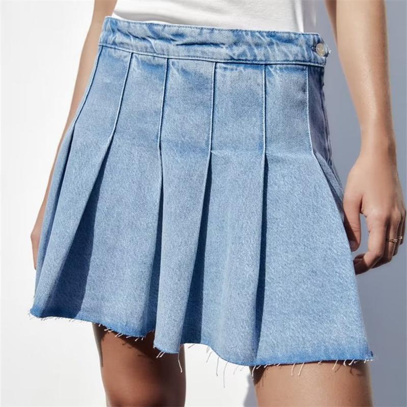 Jupes |  La minijupe denim à plis Jupes Femme