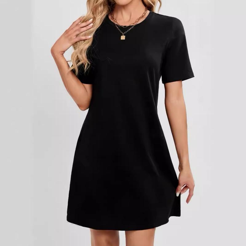 Robes |  La robe t-shirt satinée marine Robes Femme